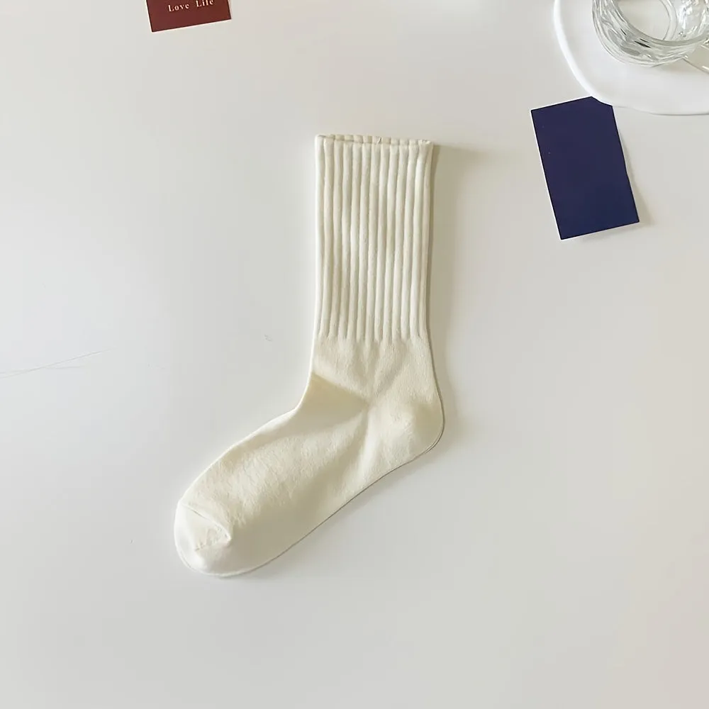 1pair Men's All Season Solid Cotton Crew Socks