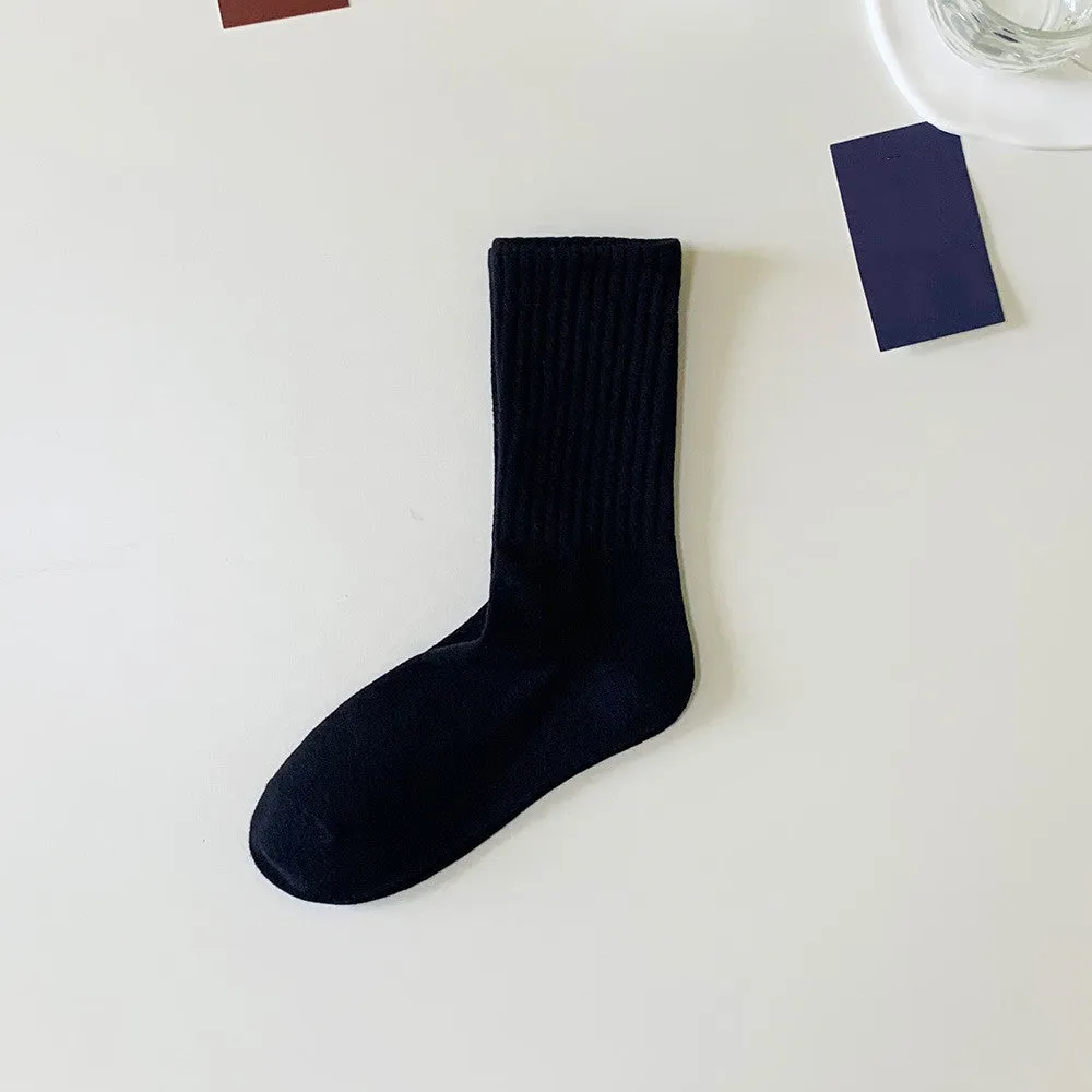 1pair Men's All Season Solid Cotton Crew Socks