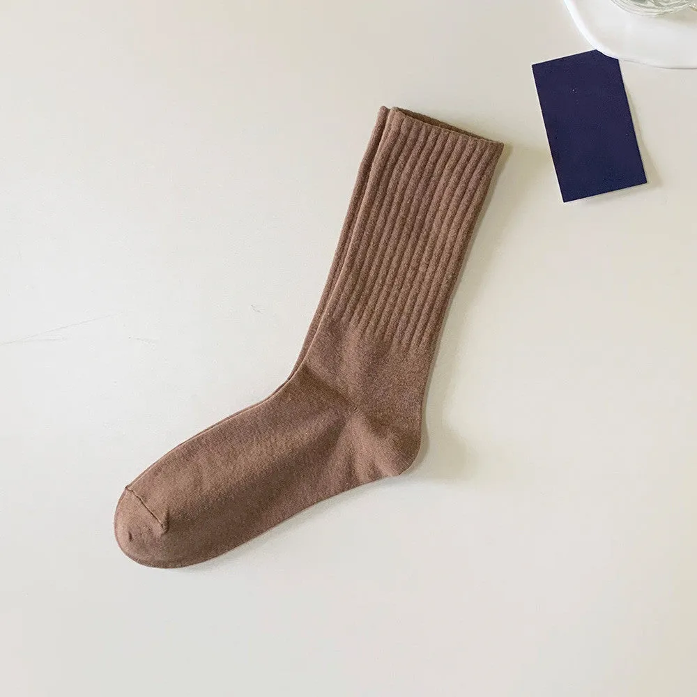 1pair Men's All Season Solid Cotton Crew Socks