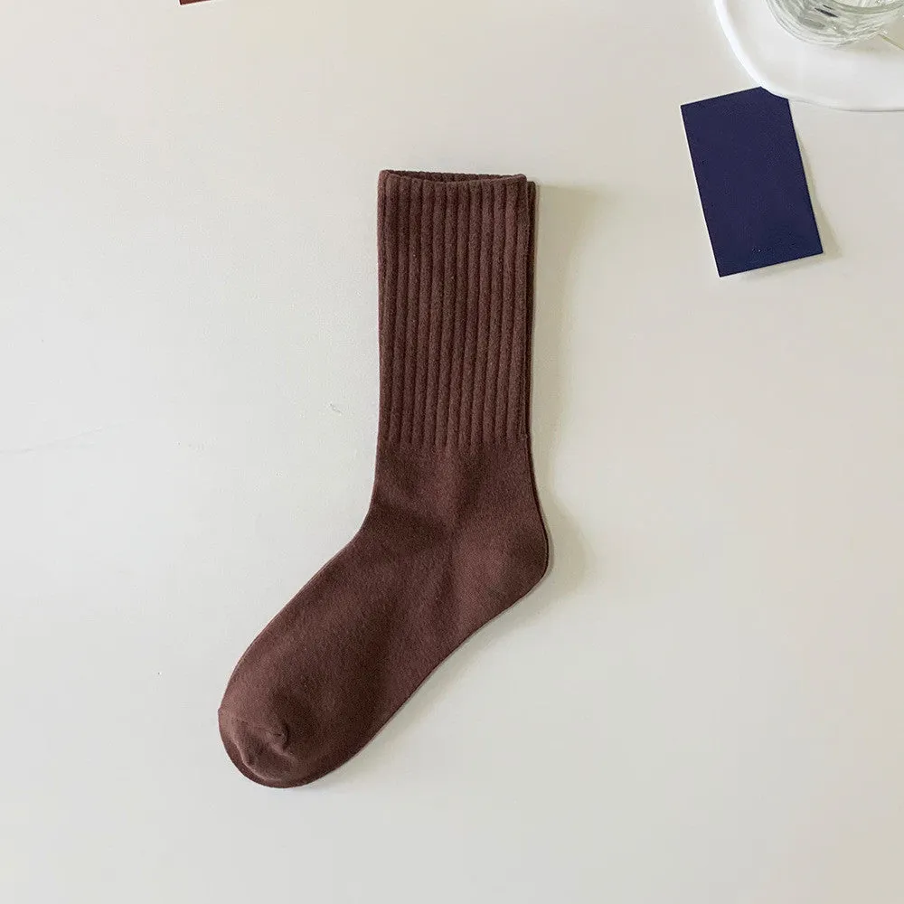 1pair Men's All Season Solid Cotton Crew Socks