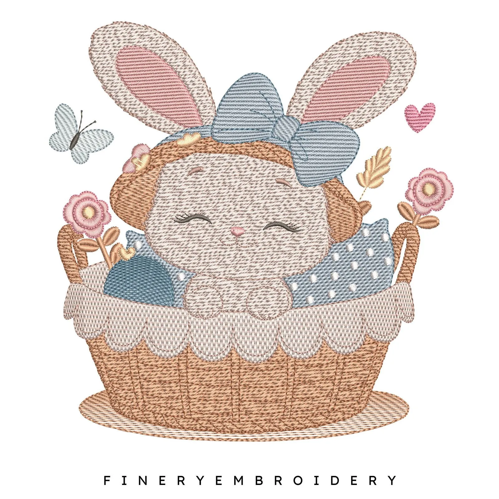 Adorable Bunny in Basket Embroidery Design - 7 Sizes | FineryEmbroidery