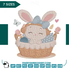 Adorable Bunny in Basket Embroidery Design - 7 Sizes | FineryEmbroidery