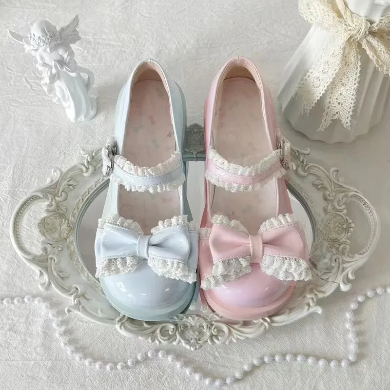 Advbridge Japanese Sweet Girl Single Shoes Original Luo Shoes Cute Bow Lace Middle Heel Lolita Tea Party Single Shoes