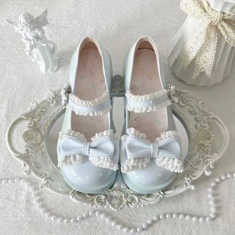 Advbridge Japanese Sweet Girl Single Shoes Original Luo Shoes Cute Bow Lace Middle Heel Lolita Tea Party Single Shoes