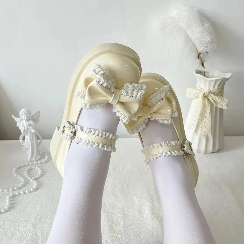 Advbridge Japanese Sweet Girl Single Shoes Original Luo Shoes Cute Bow Lace Middle Heel Lolita Tea Party Single Shoes