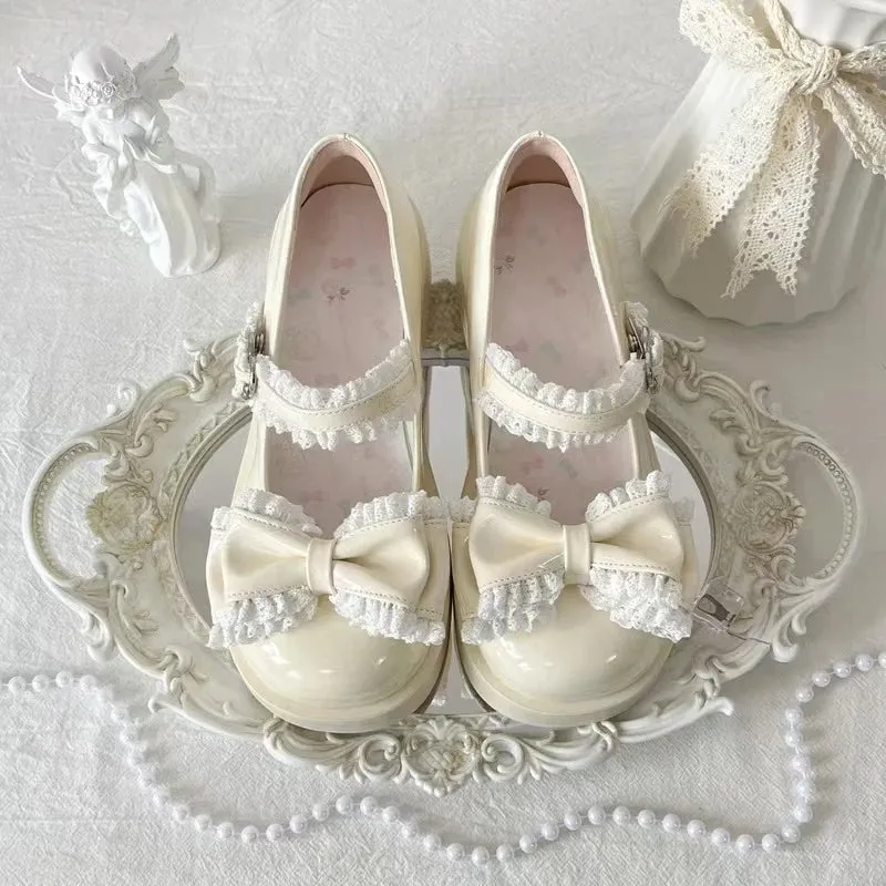 Advbridge Japanese Sweet Girl Single Shoes Original Luo Shoes Cute Bow Lace Middle Heel Lolita Tea Party Single Shoes