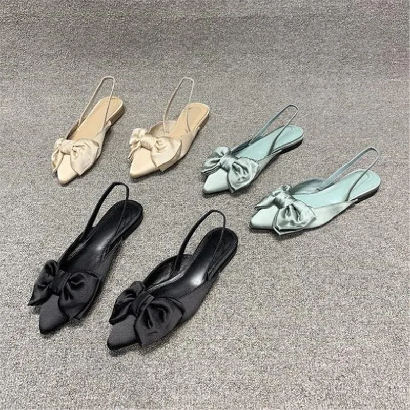 Advbridge Summer Flat Slippers Outdoor Female Beach Slides Silk Bow Pointed Toe Women Sandals Elegant Ladies Shoes Casual Flip Flops