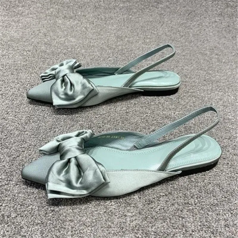 Advbridge Summer Flat Slippers Outdoor Female Beach Slides Silk Bow Pointed Toe Women Sandals Elegant Ladies Shoes Casual Flip Flops