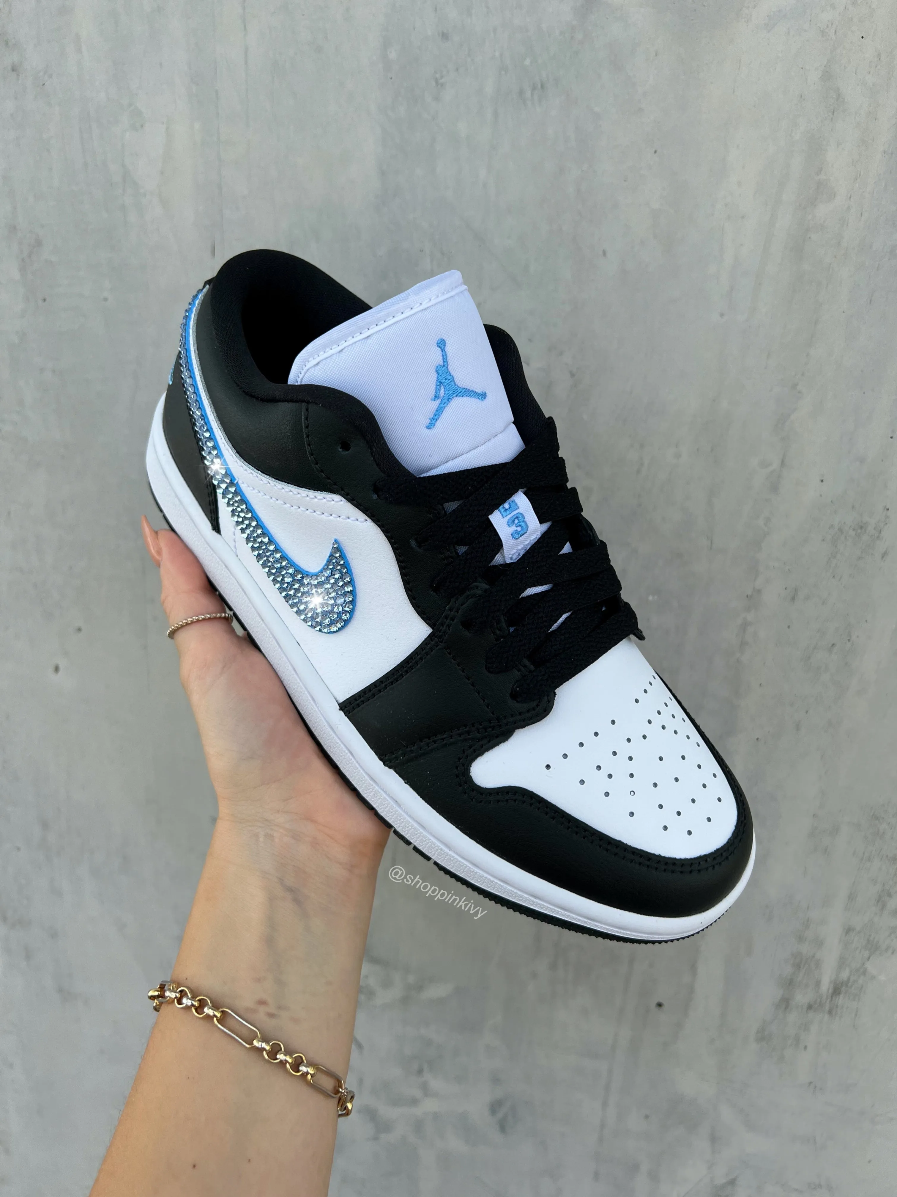 Blue Swarovski Women’s Air Jordan 1 Low Shoes