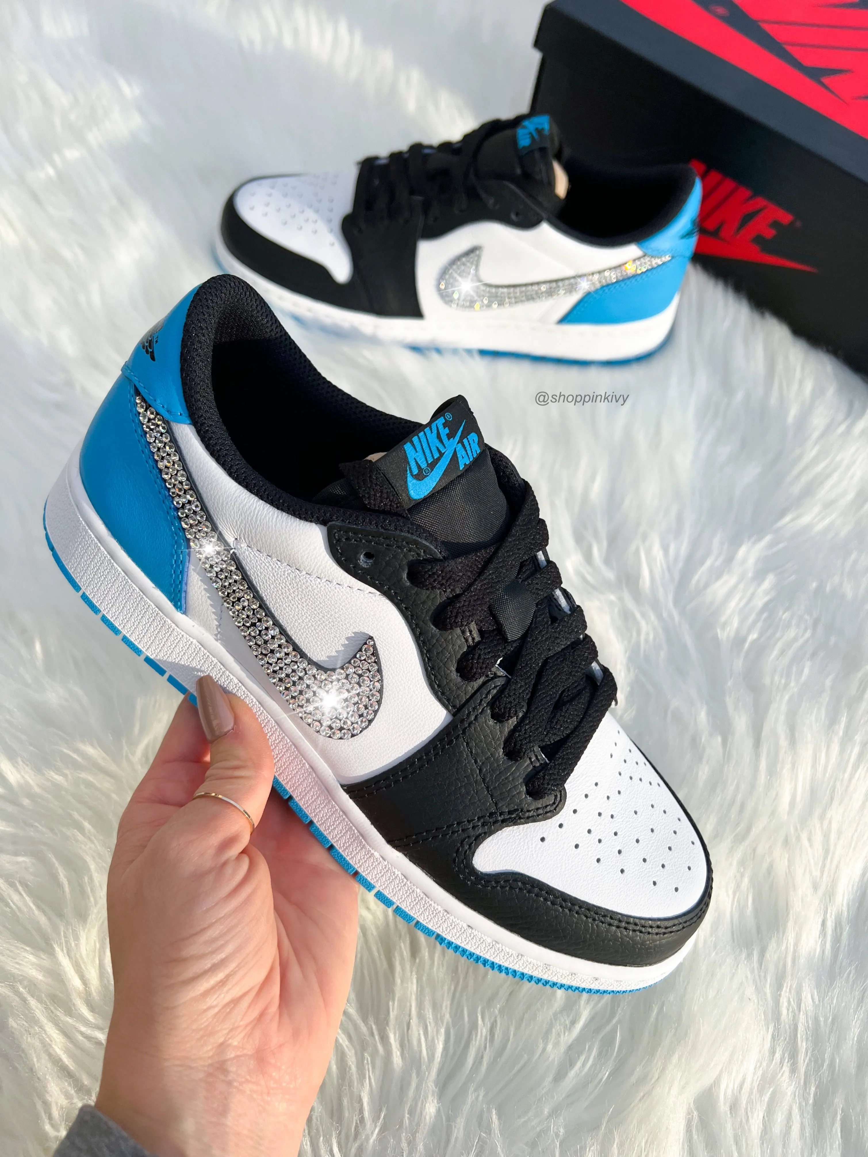 Blue Swarovski Women’s Air Jordan Retro 1 Low OG Shoes