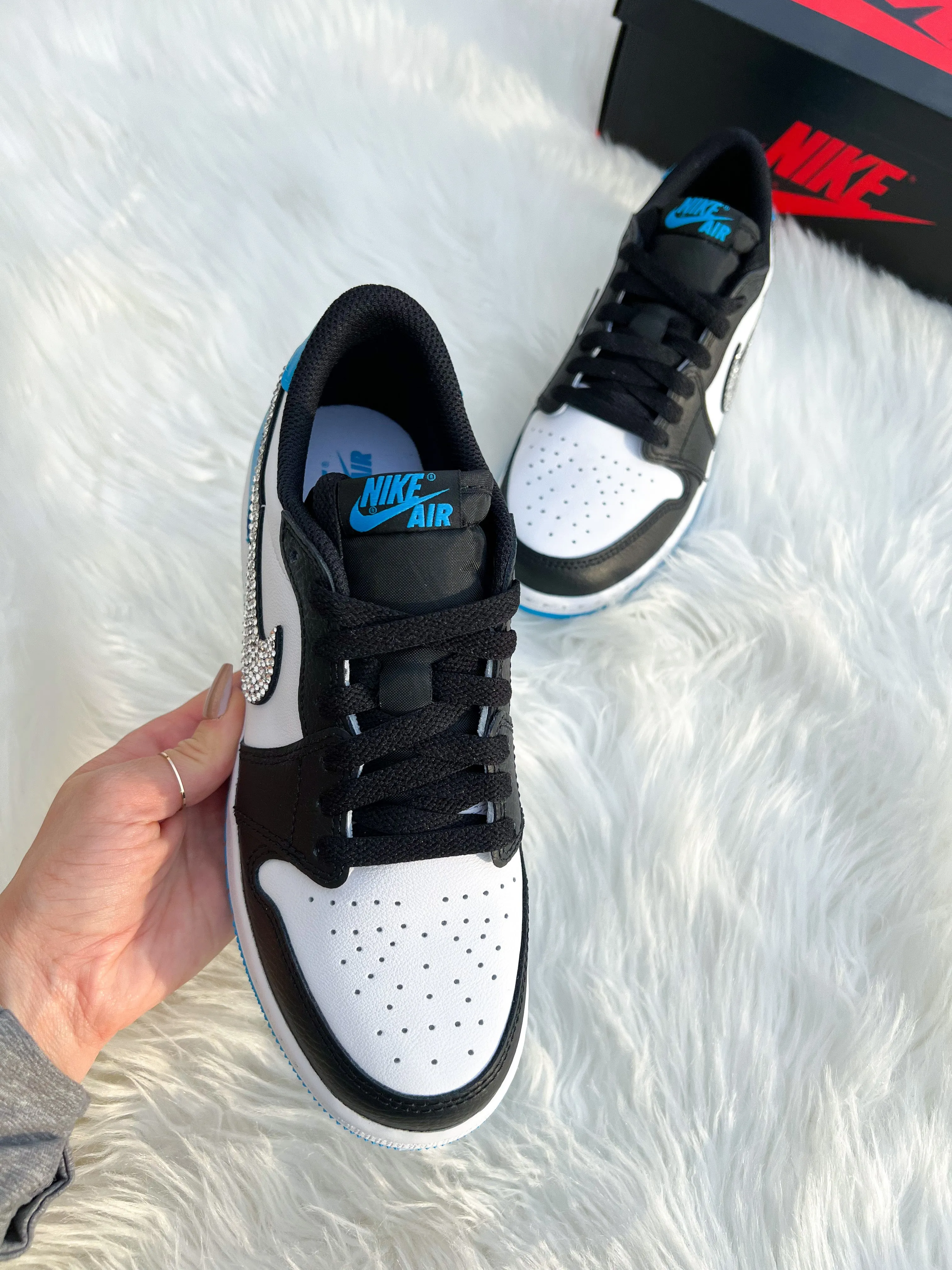 Blue Swarovski Women’s Air Jordan Retro 1 Low OG Shoes