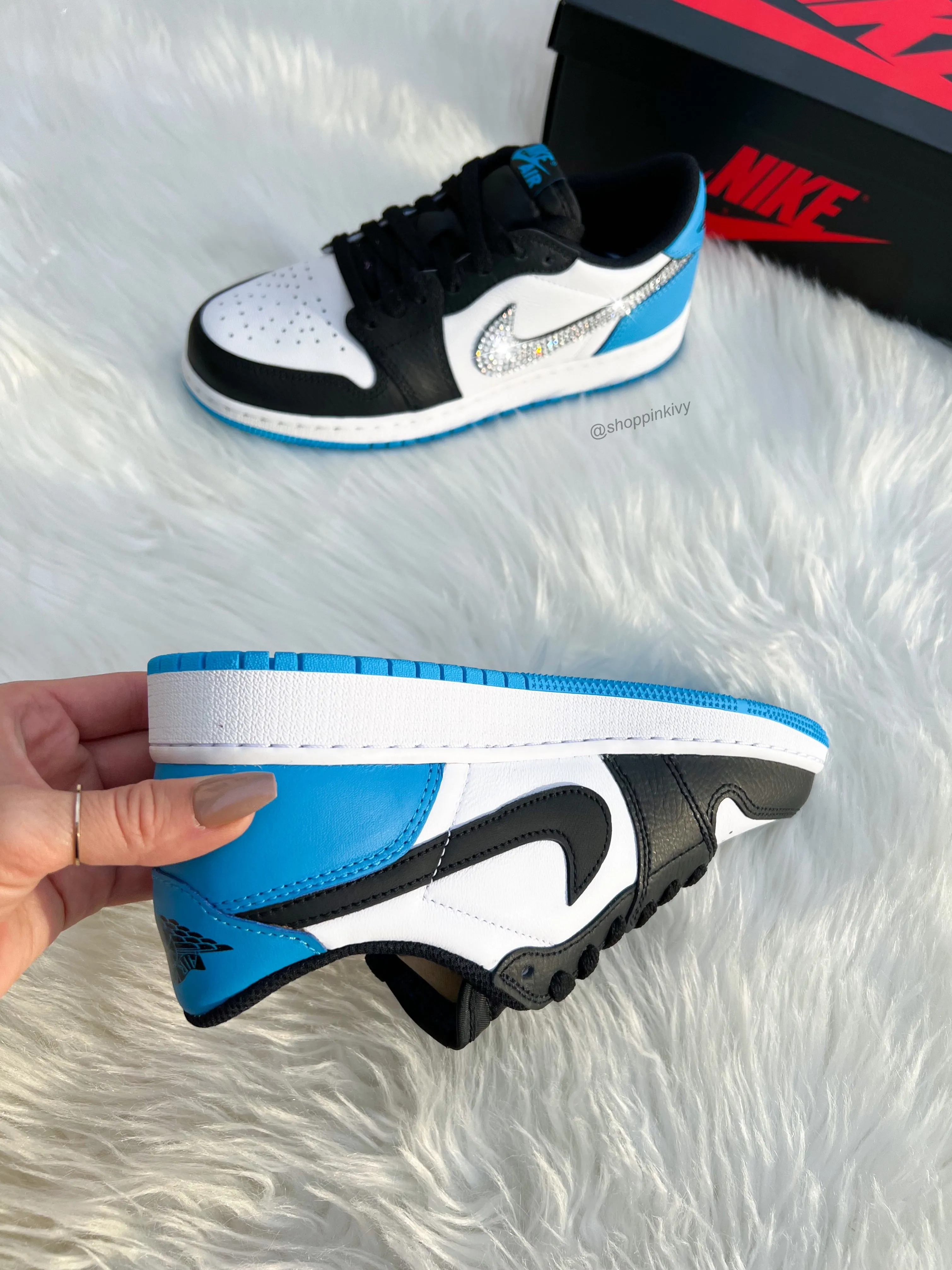 Blue Swarovski Women’s Air Jordan Retro 1 Low OG Shoes