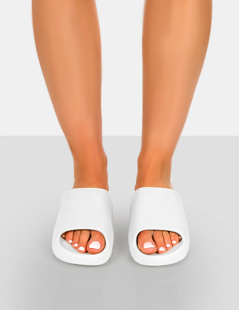 Brady White Rubber Flat Slider Sandals