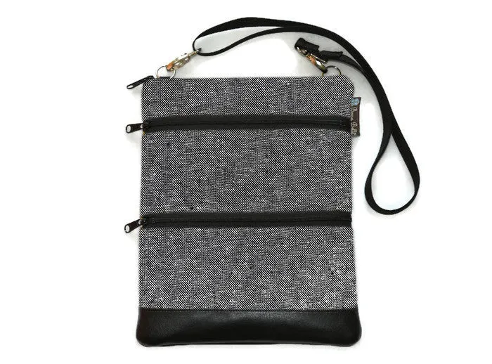 Copy of Travel Bags Crossbody Purse - Cross Body - Faux Leather - Tablet Purse - Black and White Canvas Linen Fabric