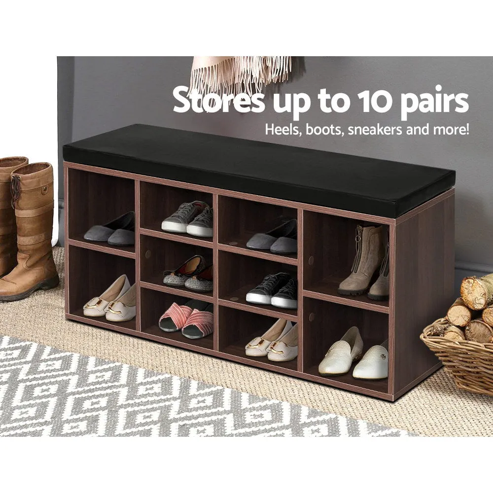 Eco-friendly 10 Cube Shoe Rack Bench with PU Leather Seat Artiss