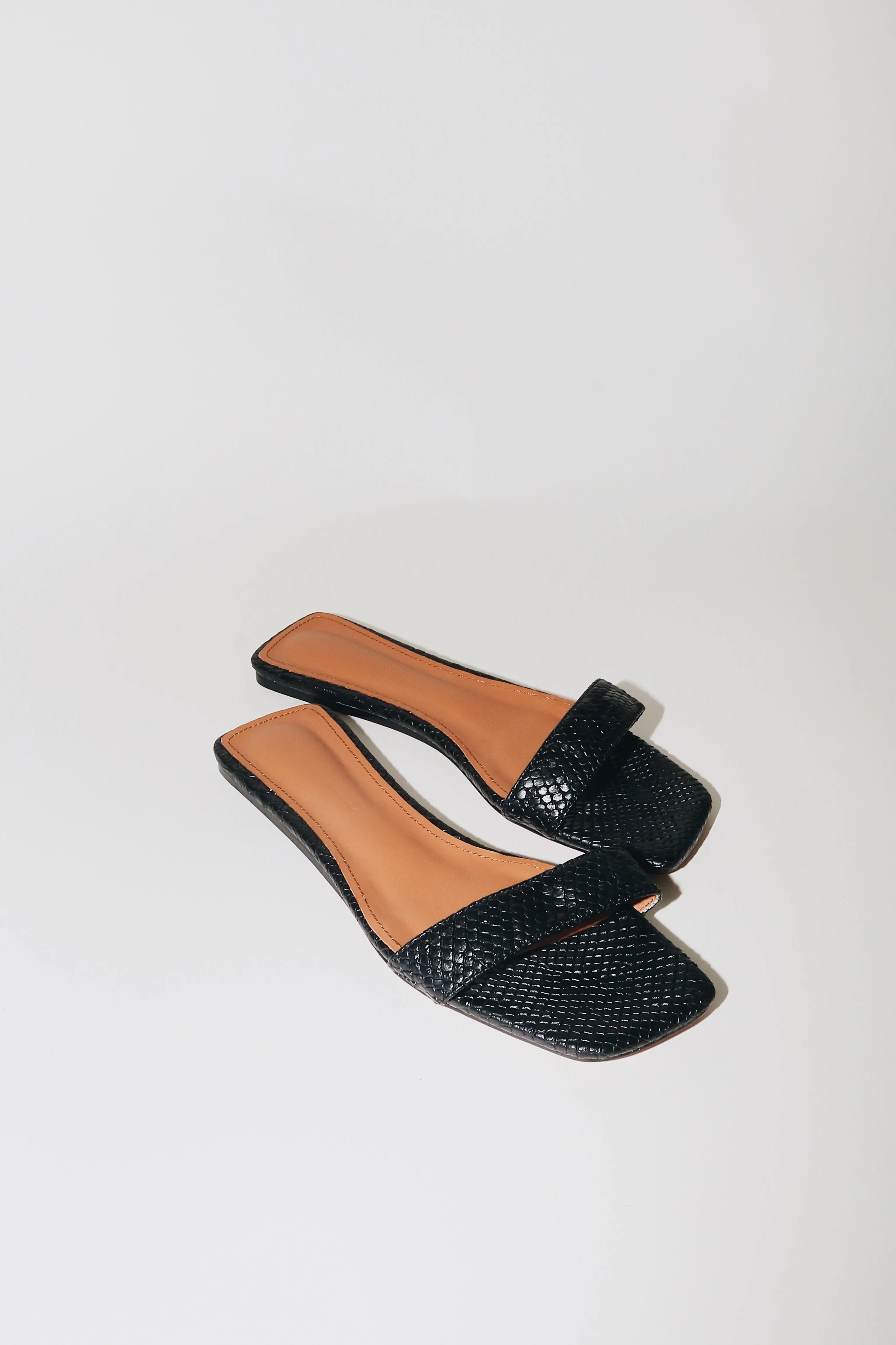 Elle Black Vegan Snake Flat Slide