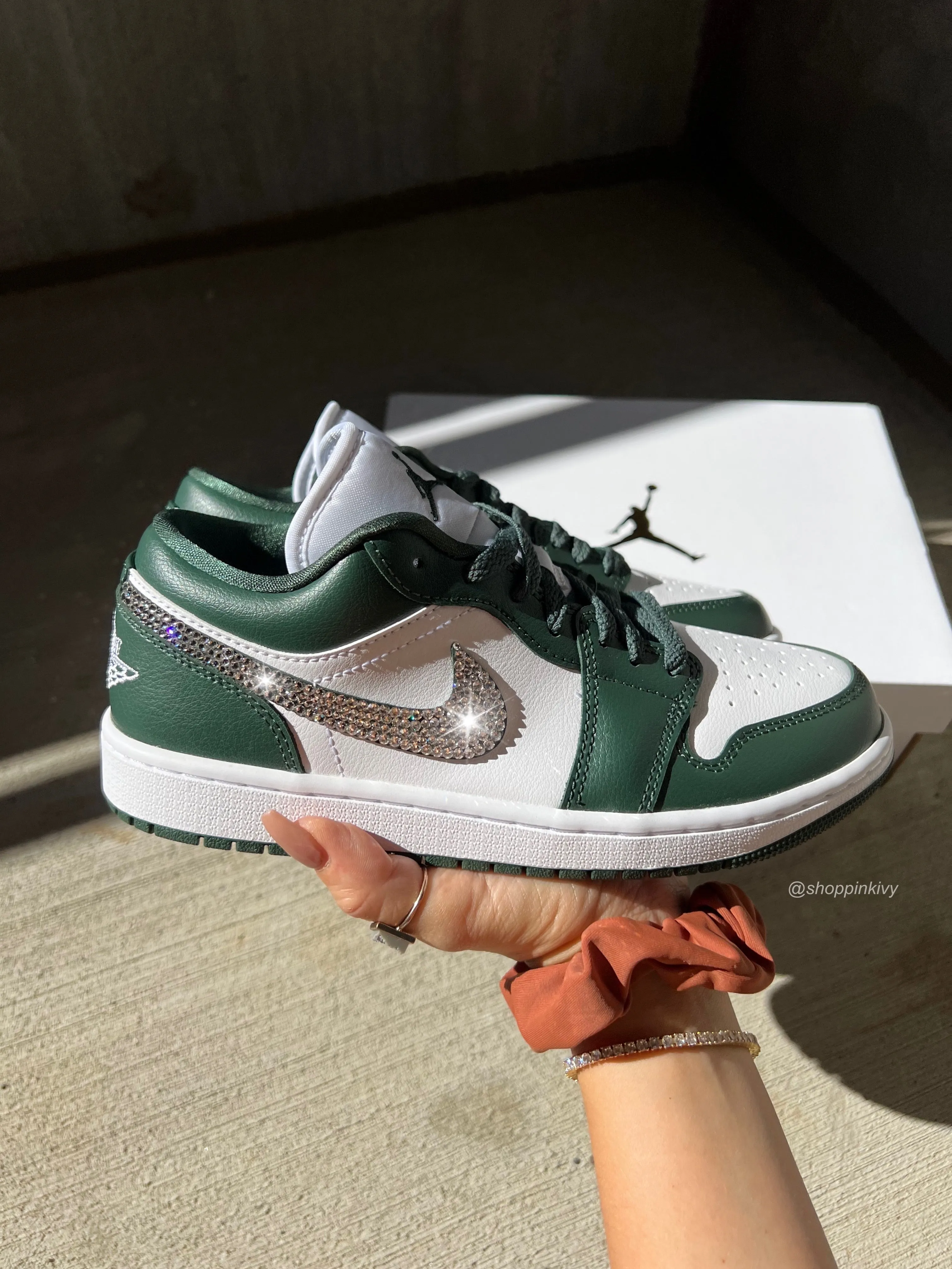 Evergreen Swarovski Women’s Air Jordan Retro 1 Low Shoes