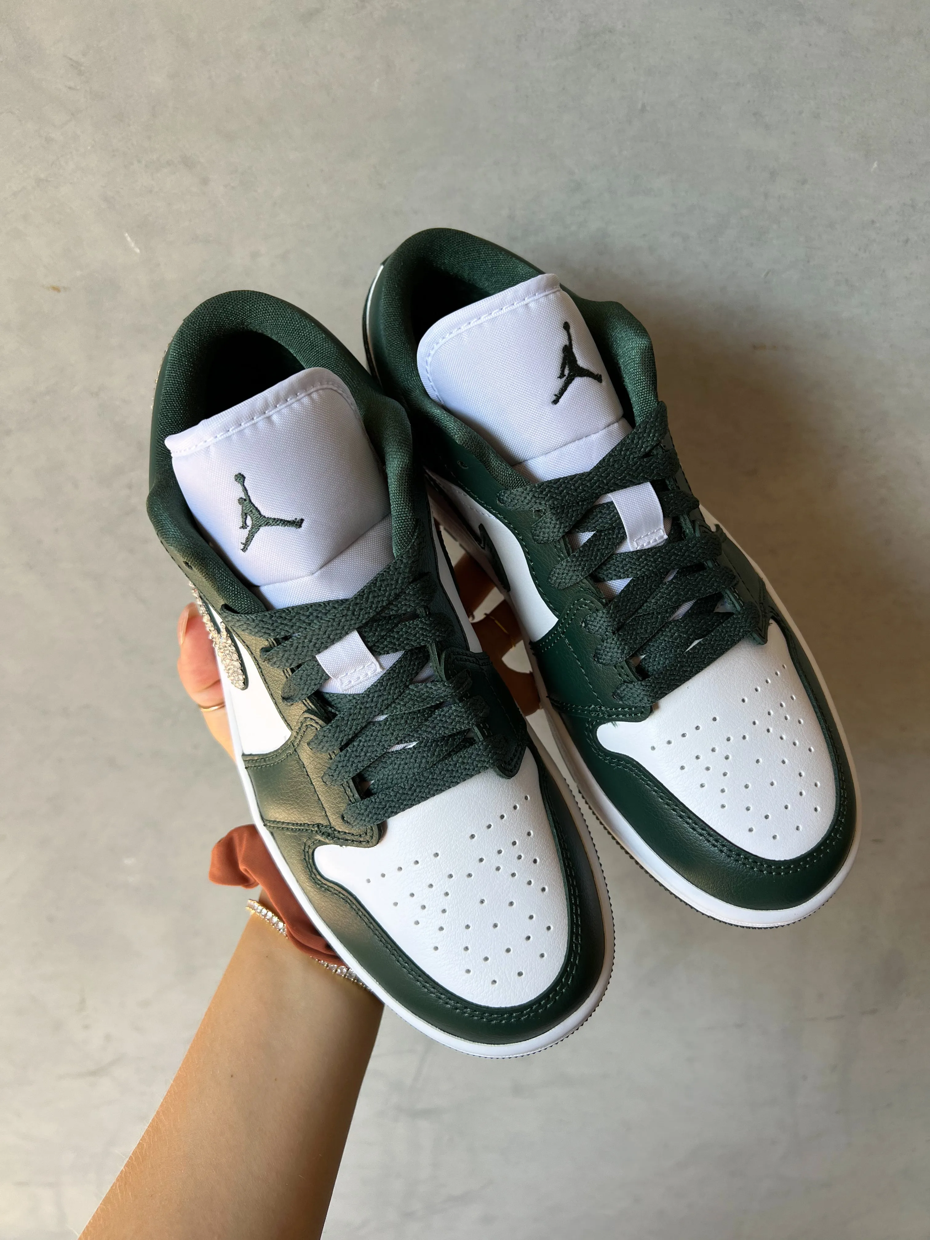 Evergreen Swarovski Women’s Air Jordan Retro 1 Low Shoes