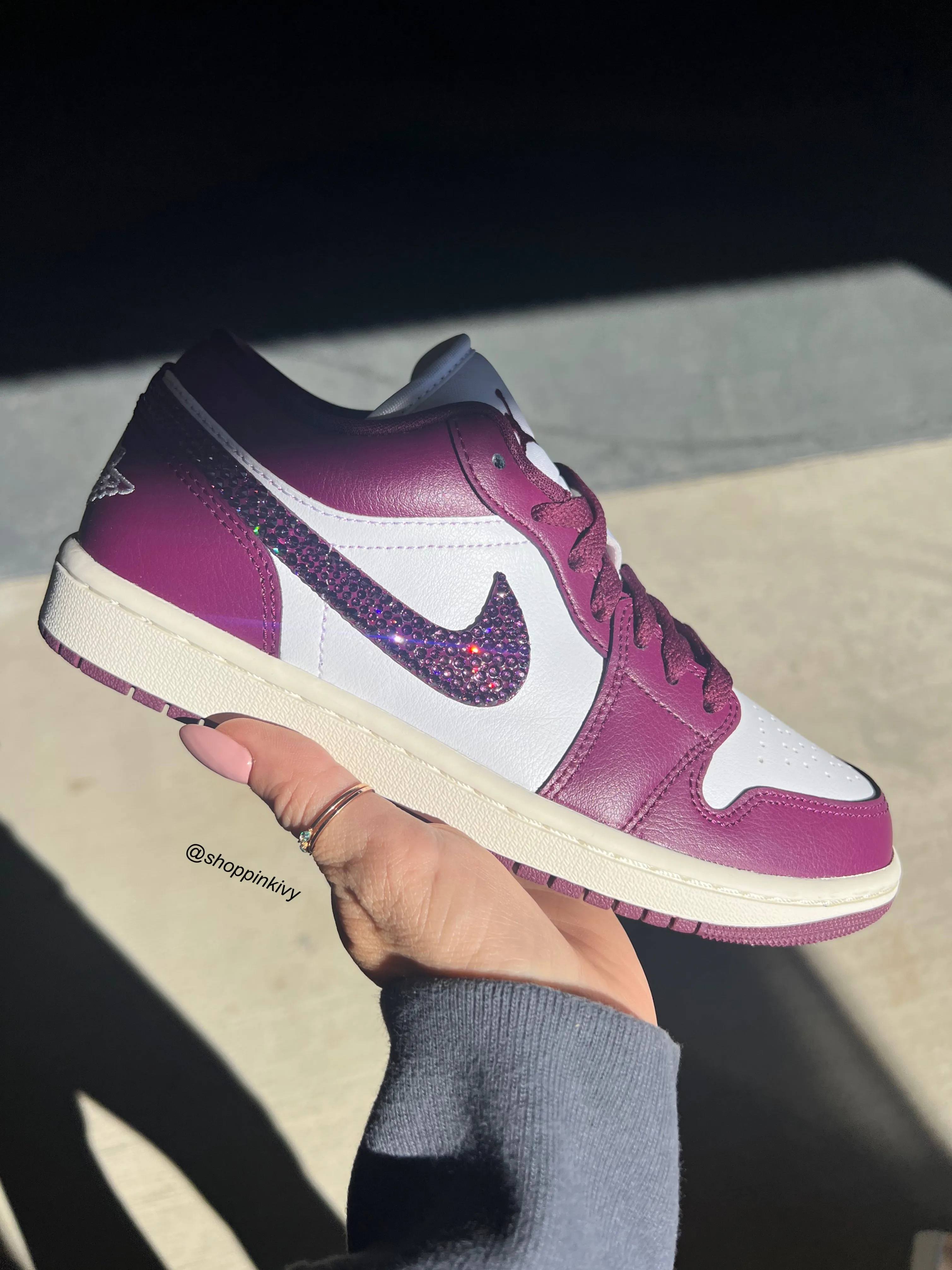 Fall '24 Merlot Swarovski Women’s Air Jordan Retro 1 Low Shoes