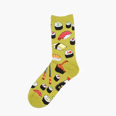 Foot 22-27cm Socks Food Delicious Omelette Fruit Sushi Sake Doughnut Lollipop Salmon Avocado Apples Cupcake Lolly Bacon Toast Hi