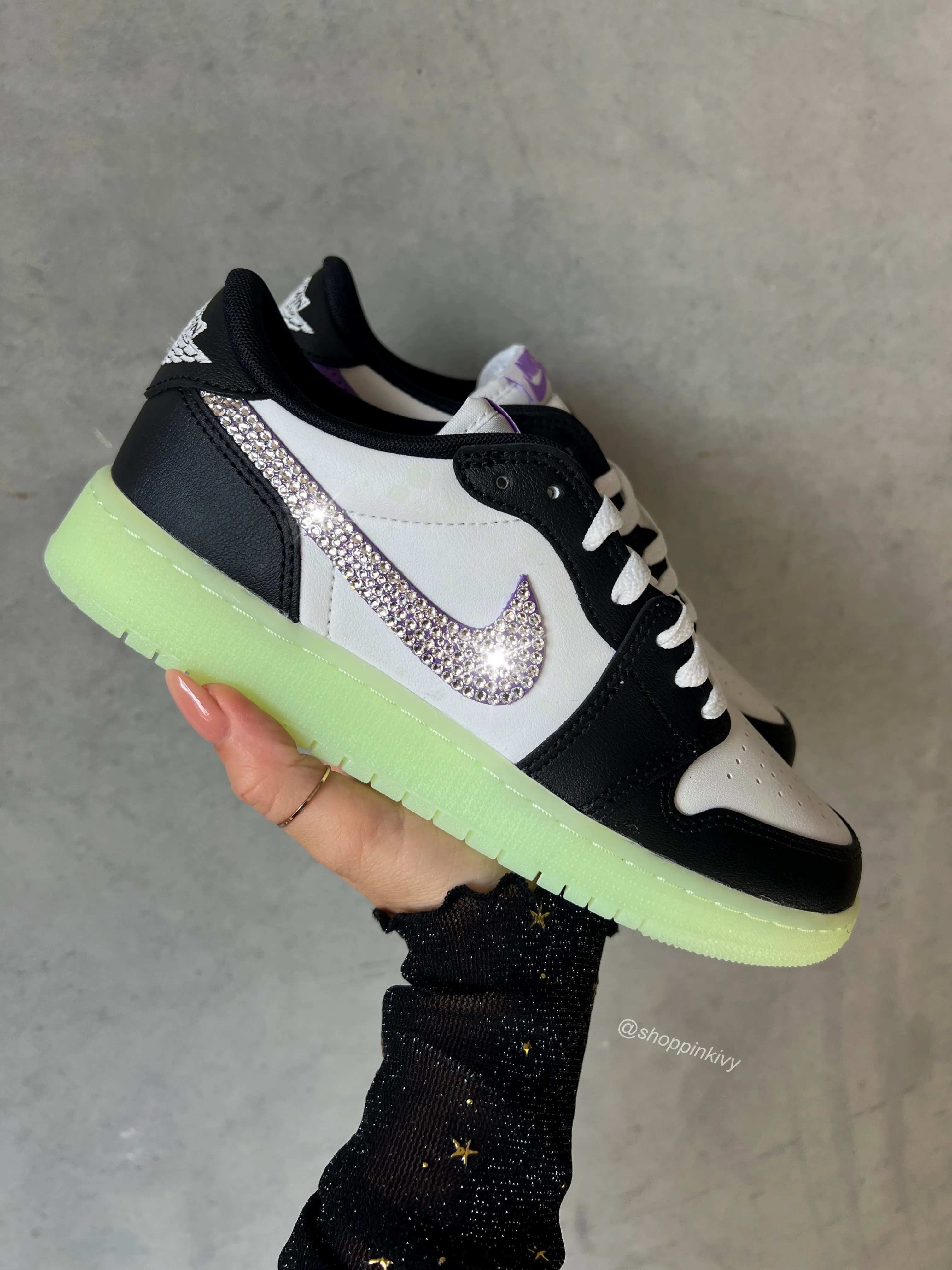 Glow in the Dark Swarovski Women’s Air Jordan 1 Retro Low Shoes