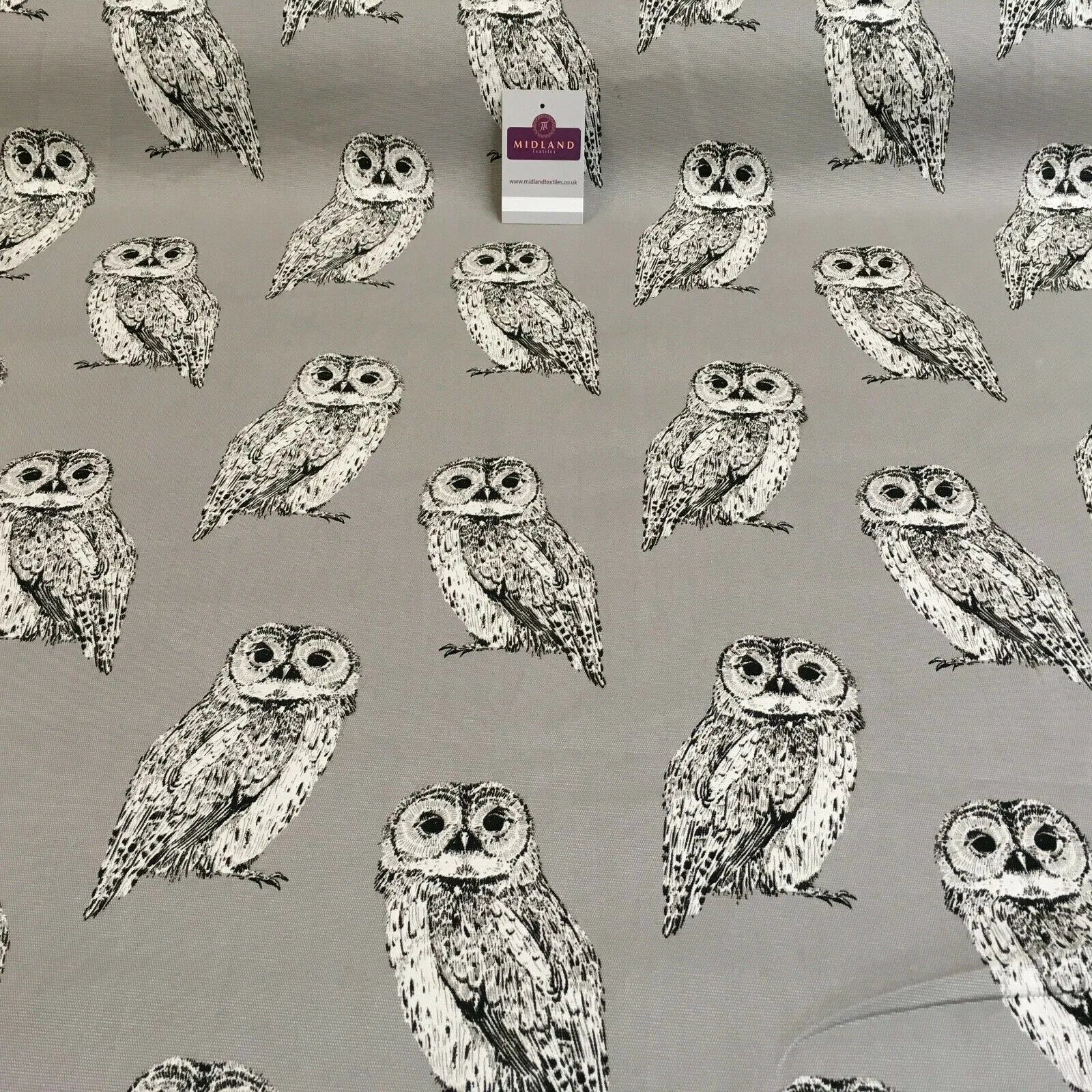 Grey Owls Printed 100% Cotton Canvas Craft Fabric 150 Cm Wide Mtex MK856-21