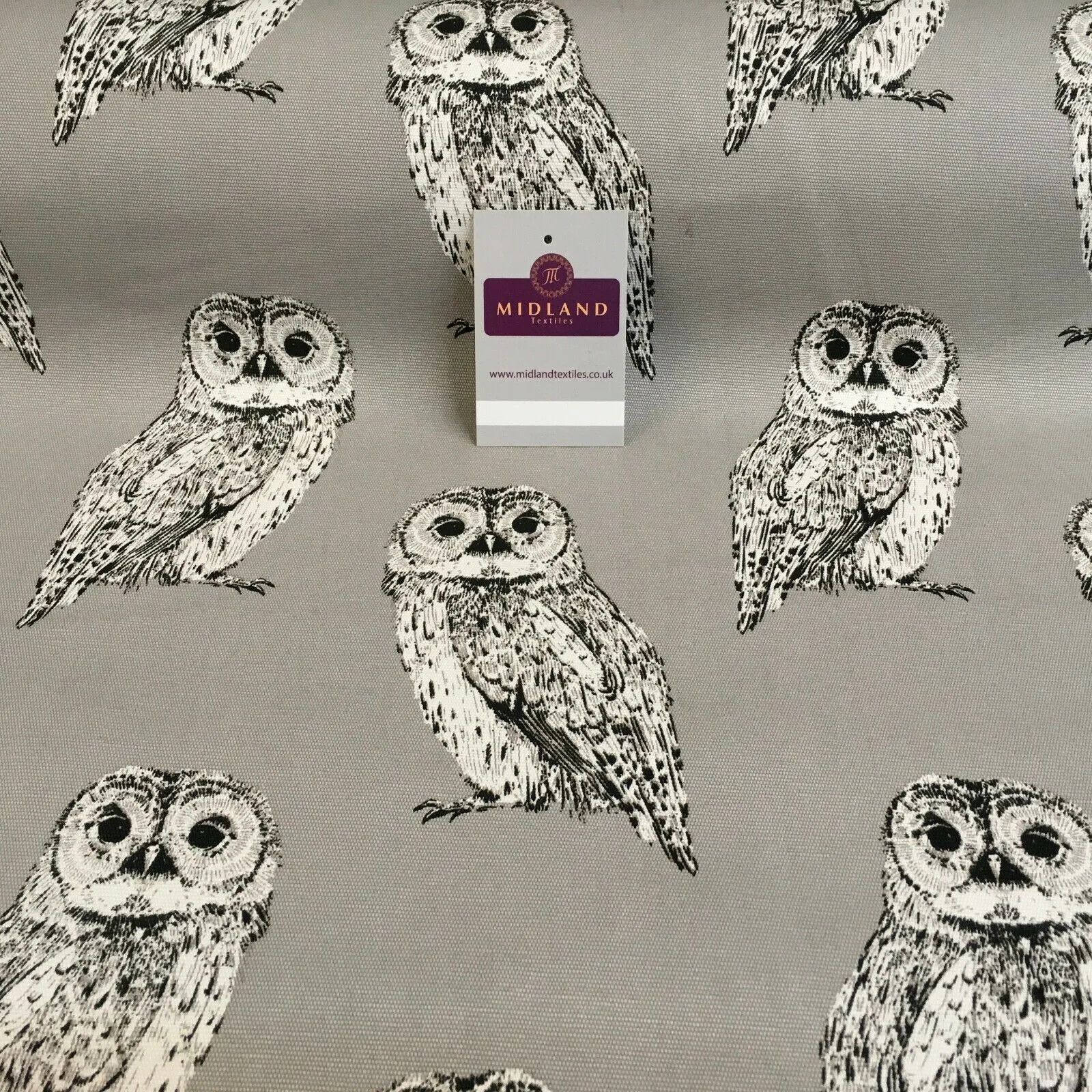 Grey Owls Printed 100% Cotton Canvas Craft Fabric 150 Cm Wide Mtex MK856-21