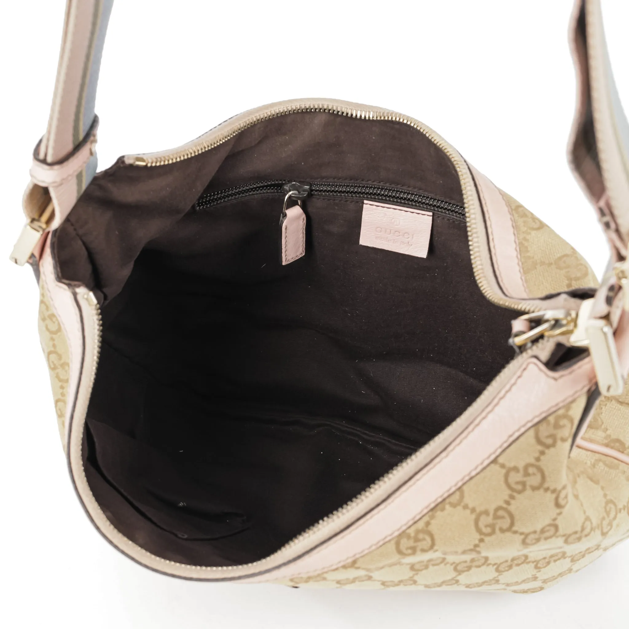 GUCCI GG Crossbody - Beige Canvas Pink Leather