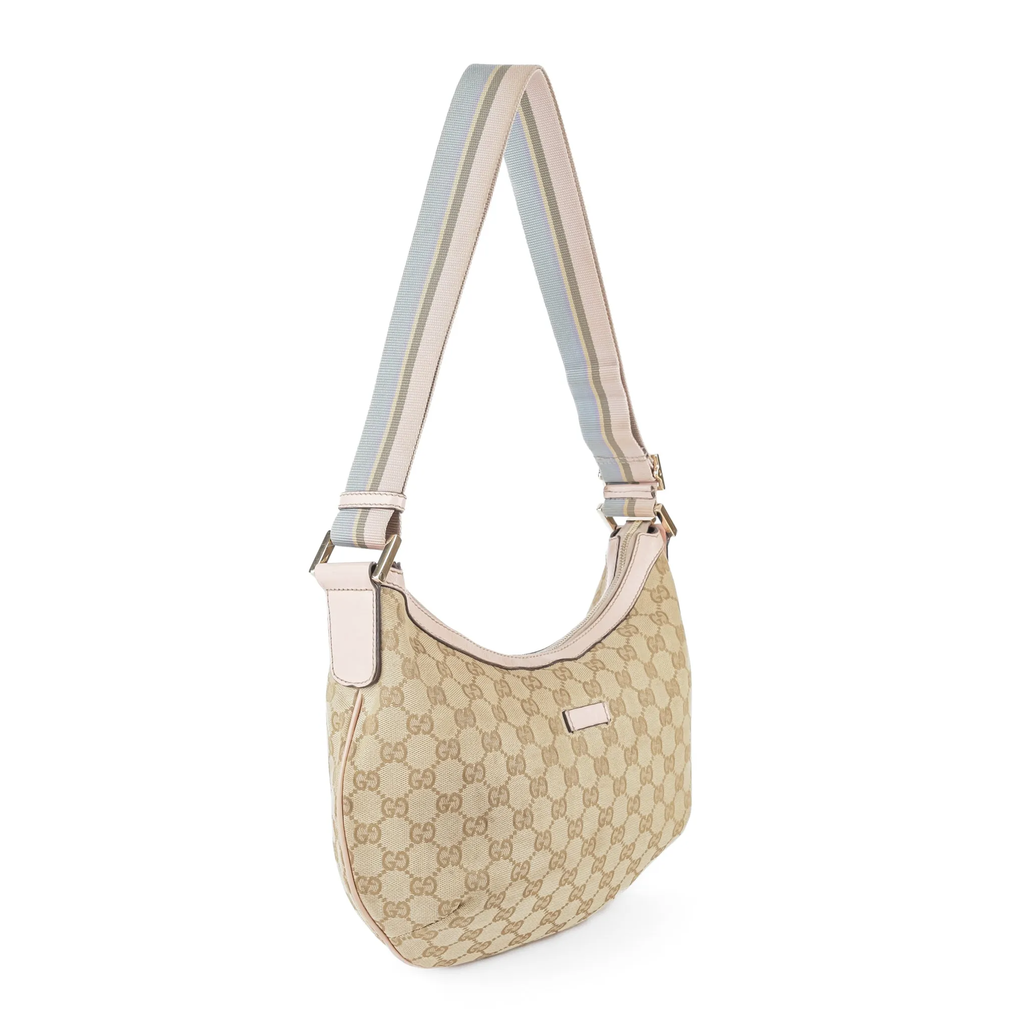 GUCCI GG Crossbody - Beige Canvas Pink Leather