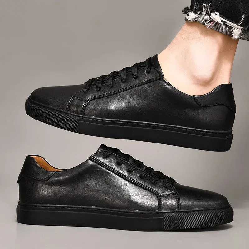 Hnzxzm Genuine Leather Casual Men Shoes lace up oxfords Brand White Shoes fashion men Sneakers New Arrival  black men shoes