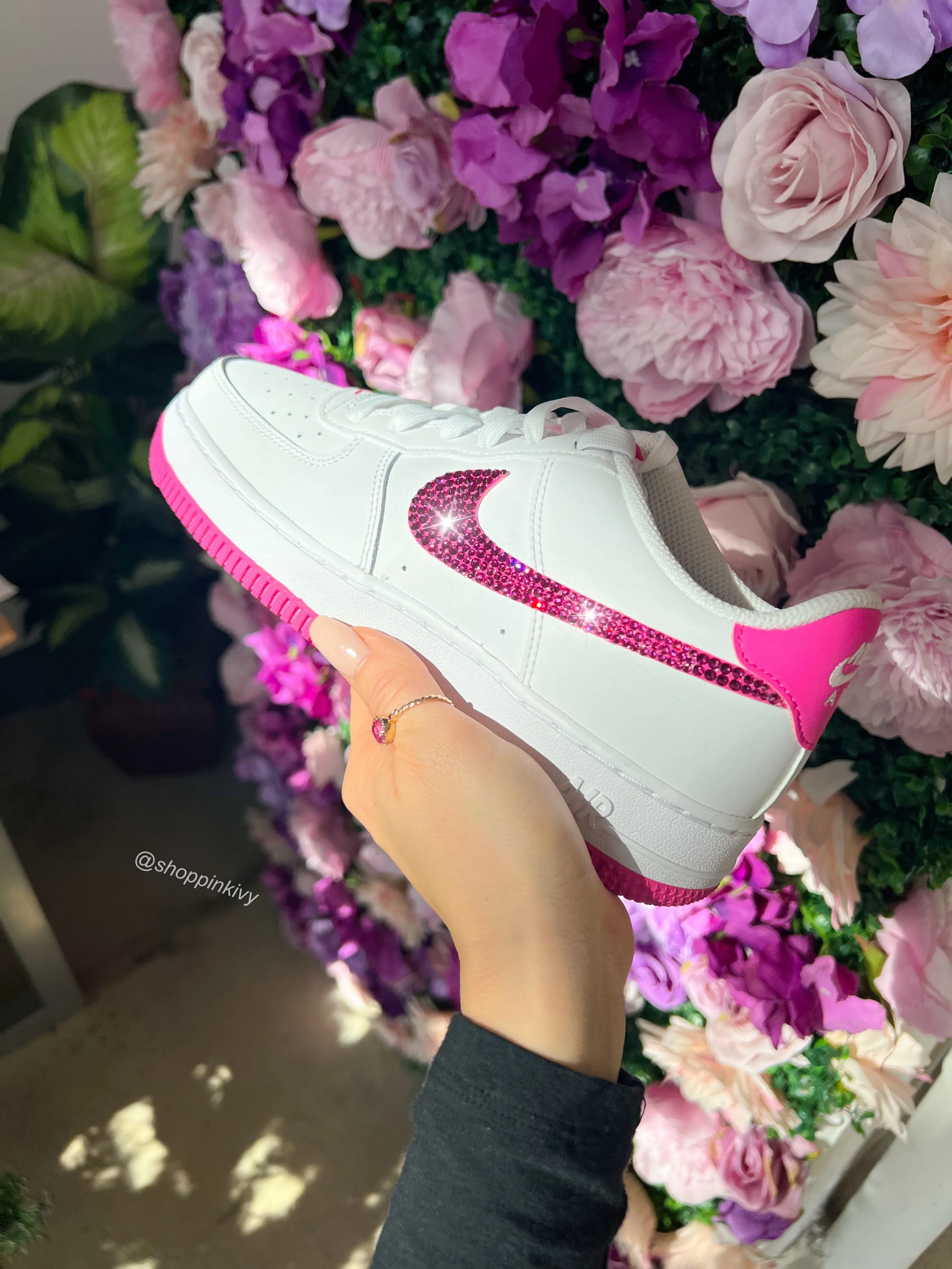 Hot Pink Swarovski Women’s Air Force 1 Low Shoes