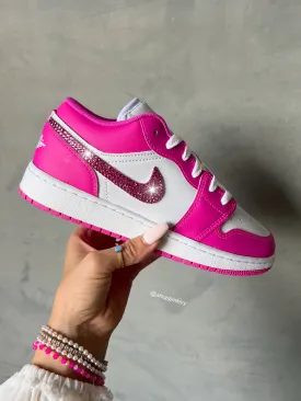 Hot Pink Swarovski Women’s Air Jordan 1 Low Shoes