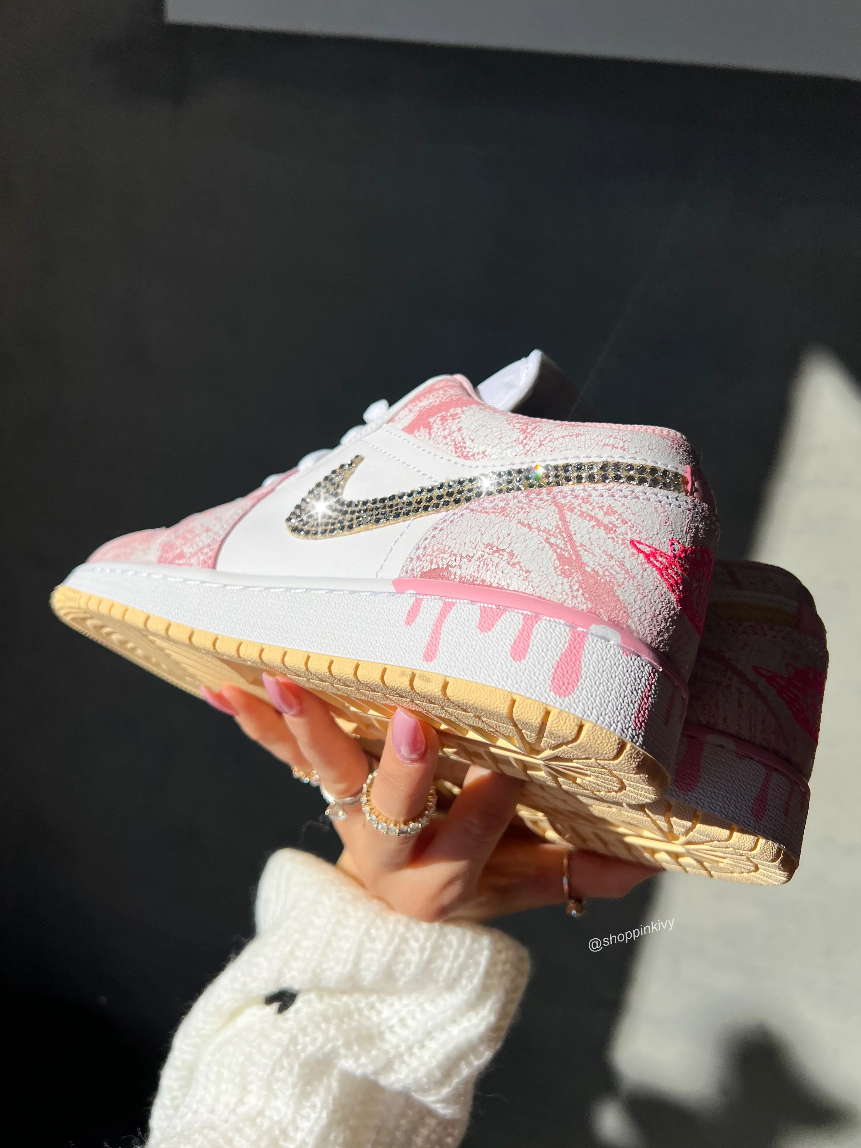 Ice Cream Paint Swarovski Women’s Air Jordan 1 Low Shoes