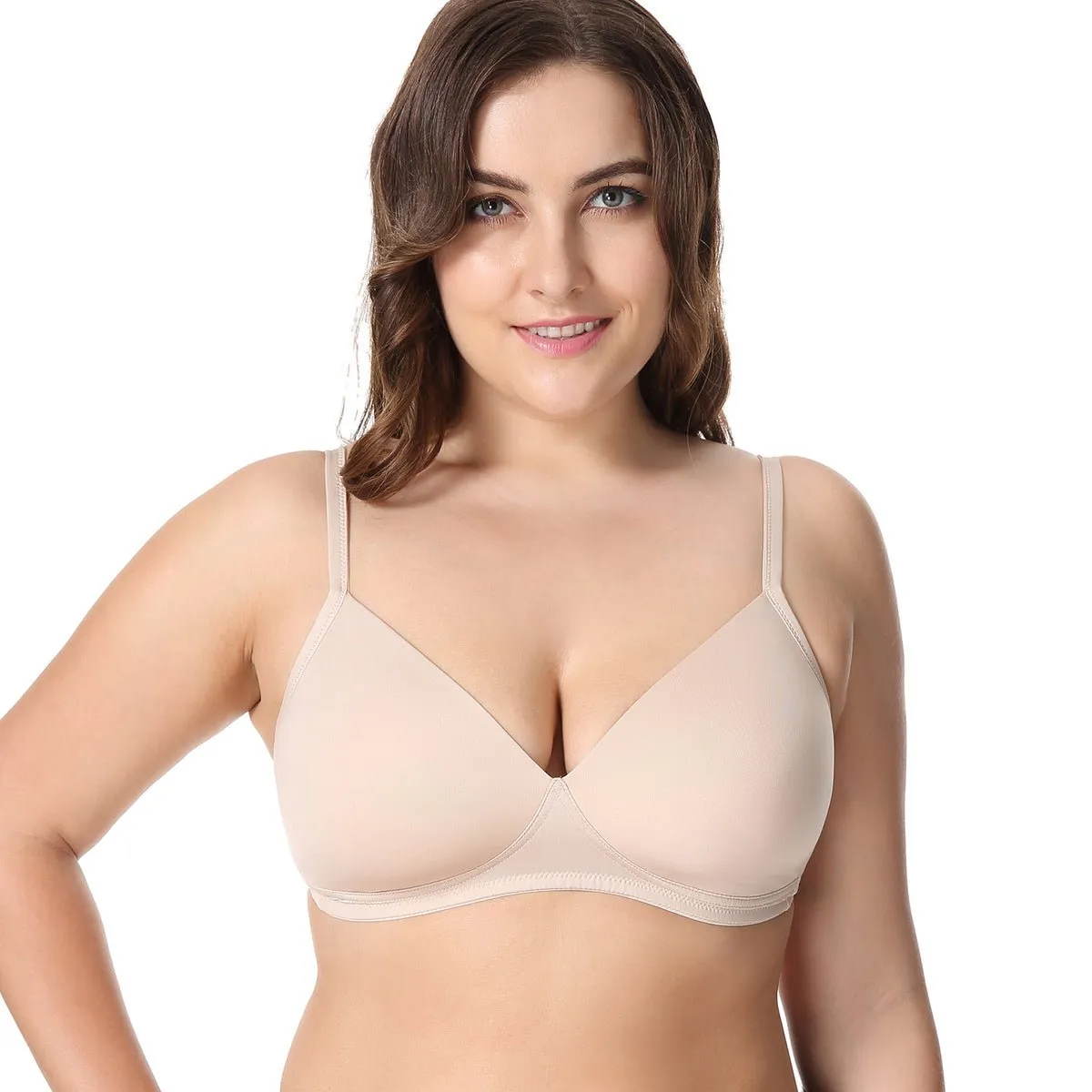 Invisible Lightly Padded Plus Size Wireless Full figure Nude Bra