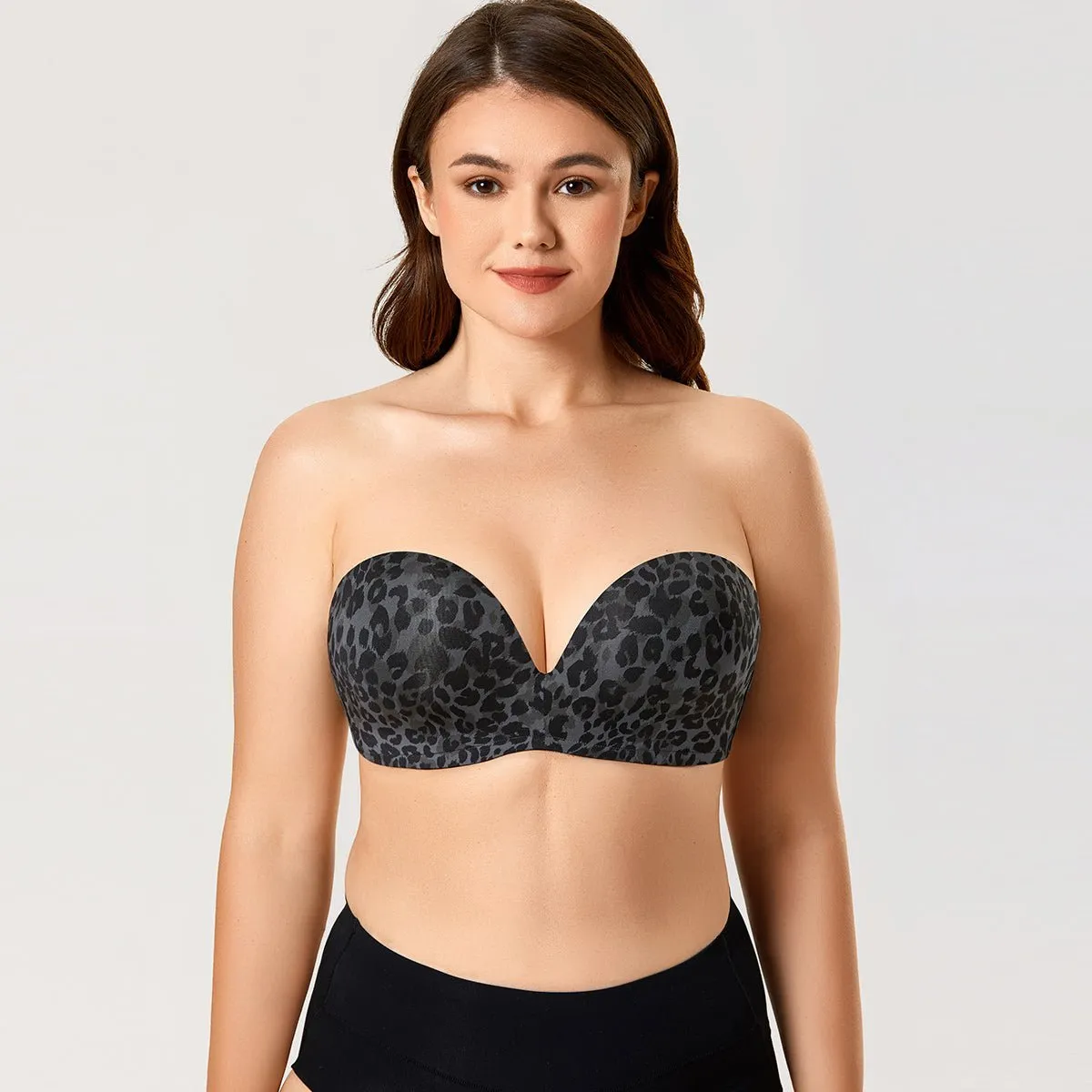 Invisible Seamless Lift Support Black Strapless Bra