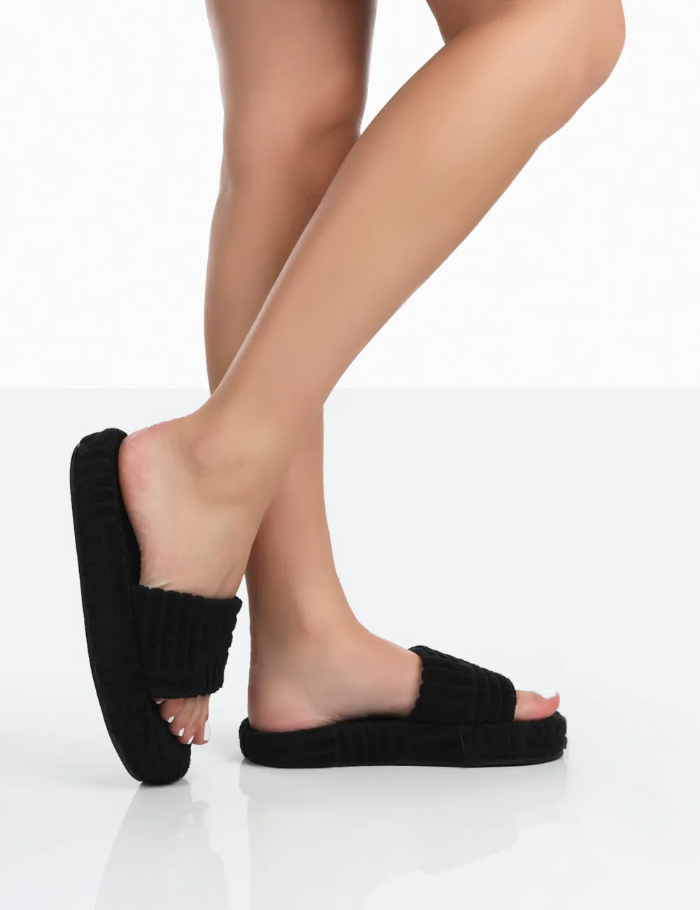 Juicy Black Terry Towelling Slider Slippers