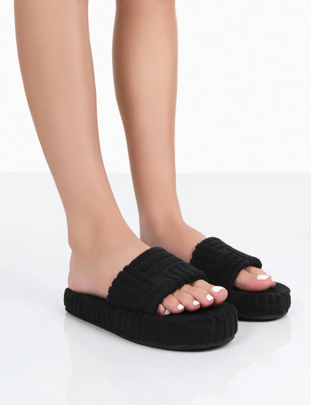 Juicy Black Terry Towelling Slider Slippers