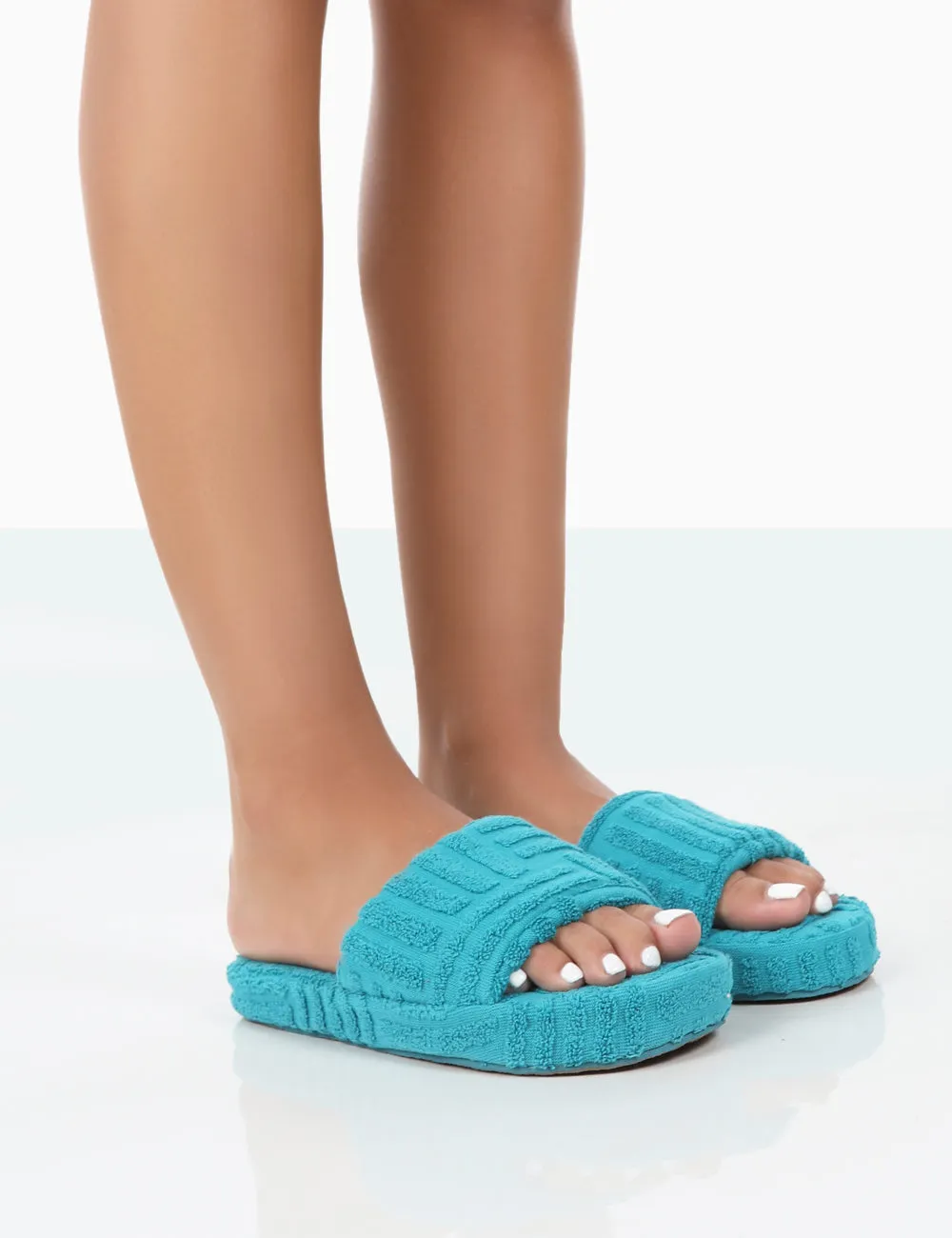 Juicy Teal Terry Towelling Slider Slippers