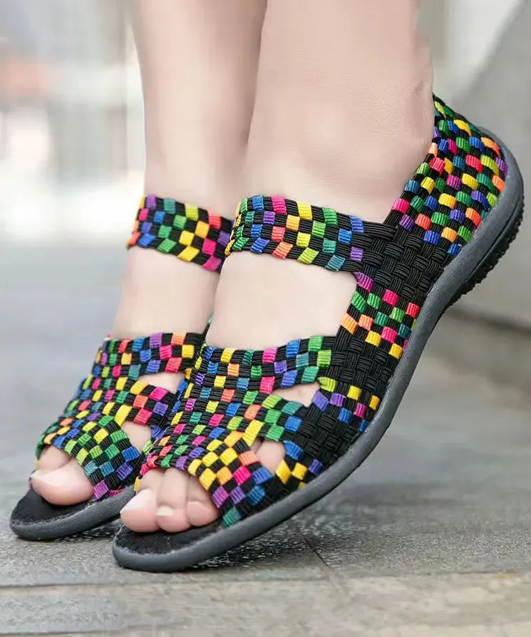 Knit Fabric Flat Shoes For Women Purple Splicing Peep Toe ML1025