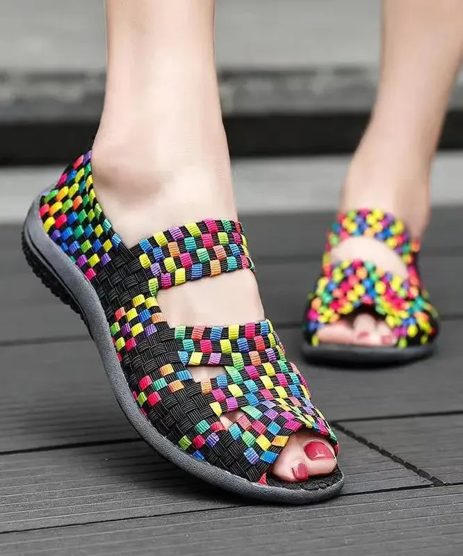 Knit Fabric Flat Shoes For Women Purple Splicing Peep Toe ML1025