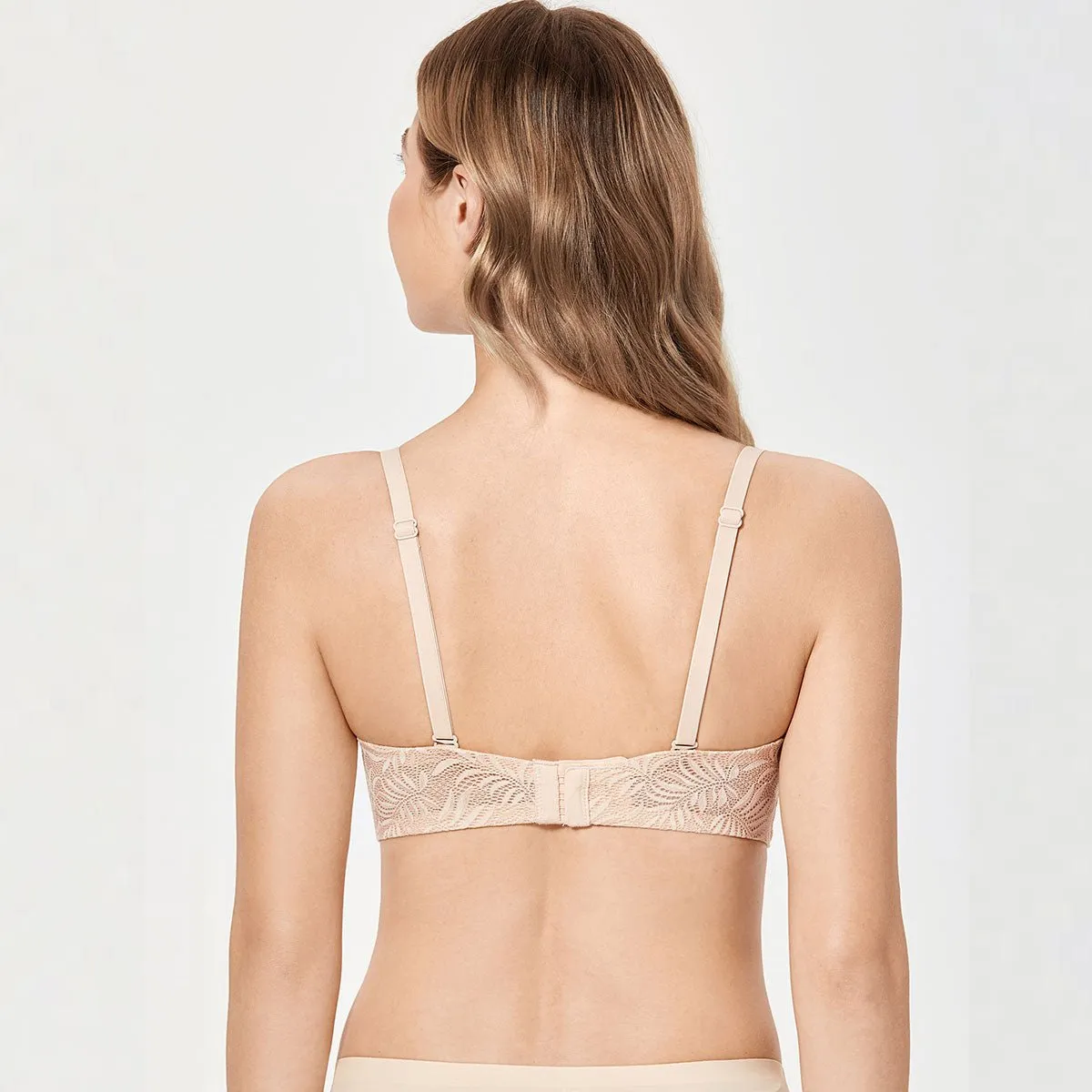 Lace Overlay Minimizer Underwire Beige Bra