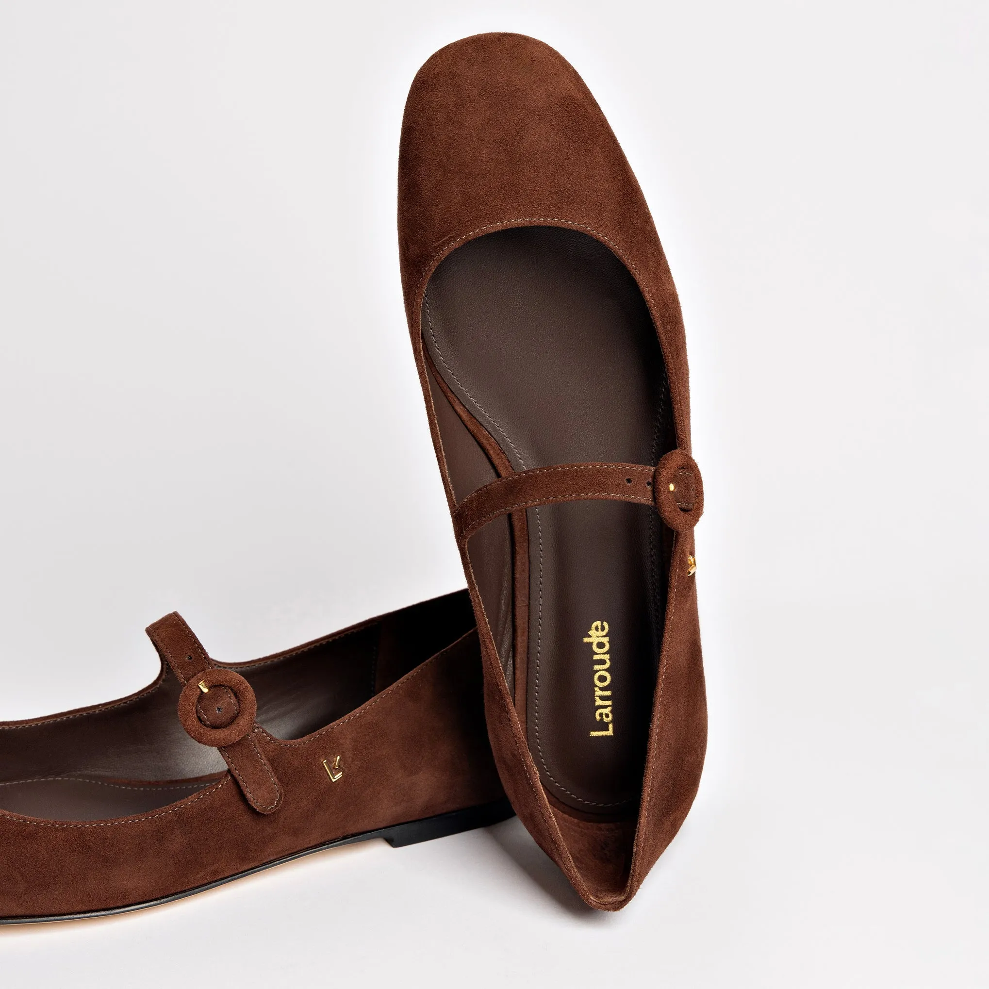 Larroude Blair Ballet Flat In Brown Suede