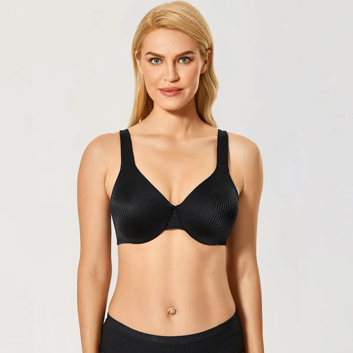 Leaner Look Double Layer Seamless Underwire Black Full Coverage Bra