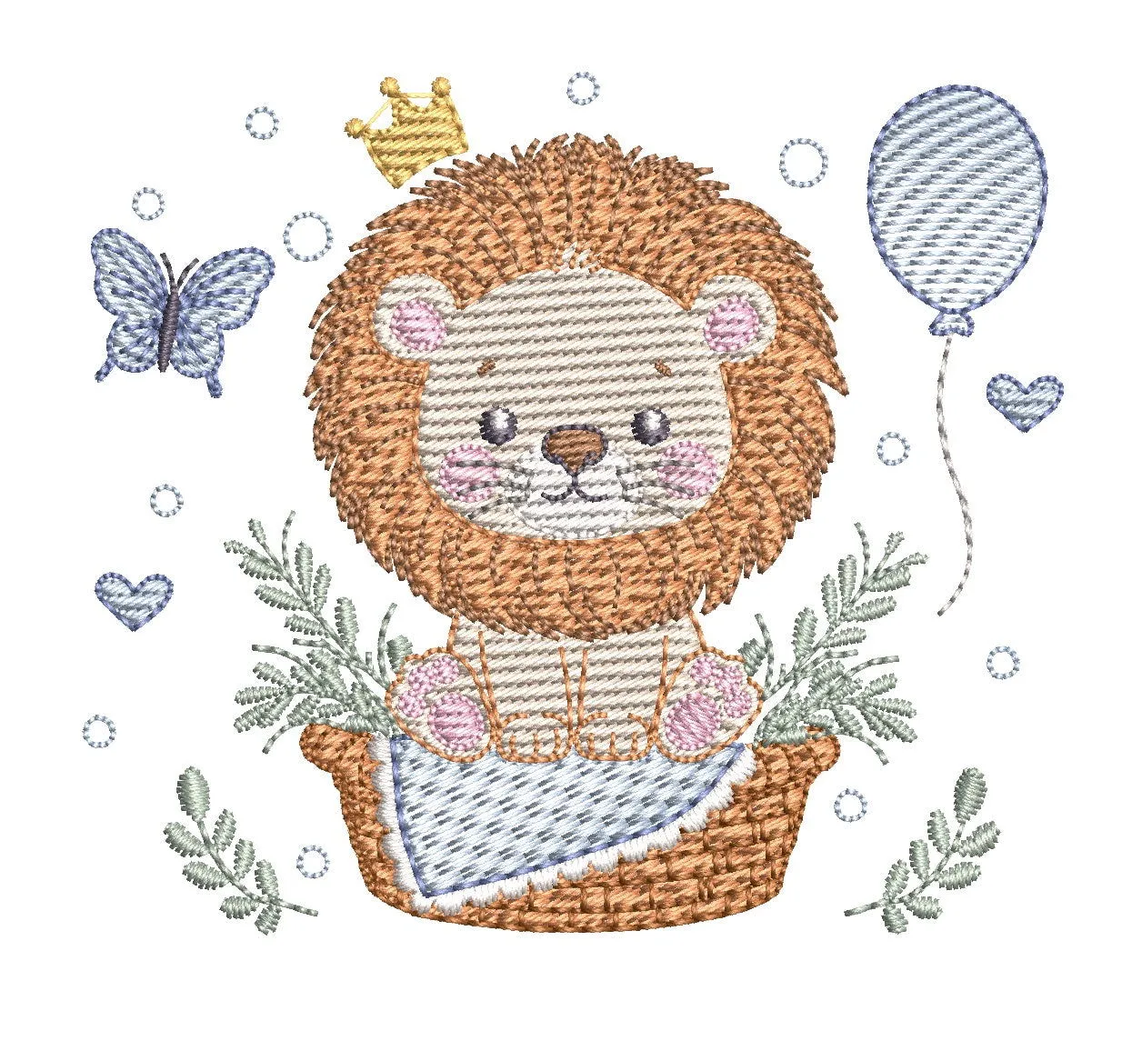 Lion in basket embroidery design  – 7 Sizes