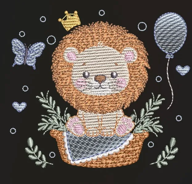 Lion in basket embroidery design  – 7 Sizes