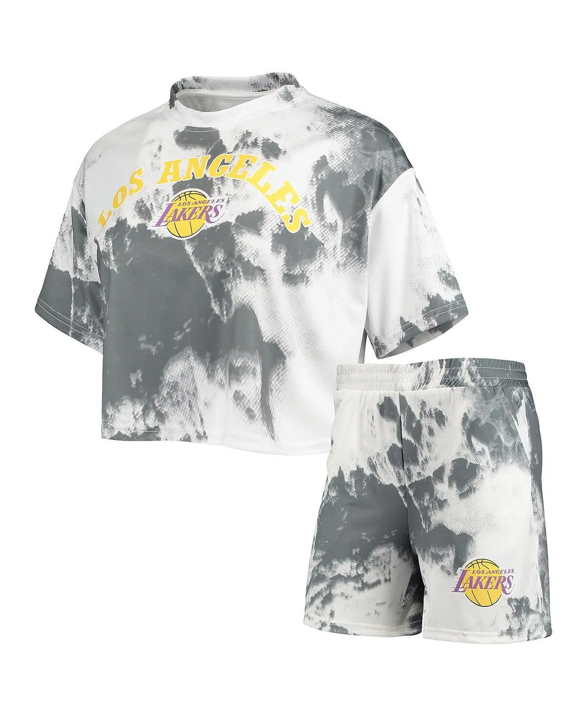 Los Angeles Lakers NBA Exclusive Collection Women's White and Black Tie Dye Crop Top and Shorts Set