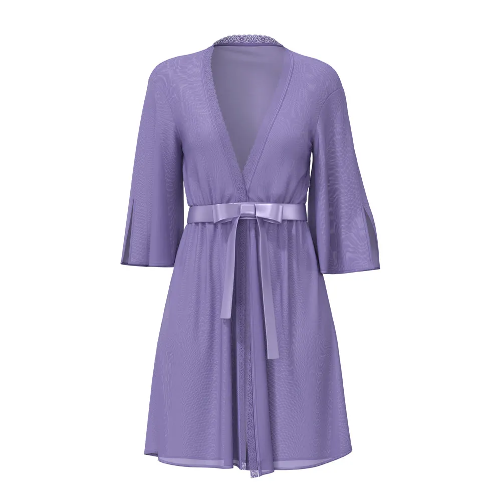 Magic Silk Sheer Passion Flutter Sleeve Robe Very Peri Queen Size