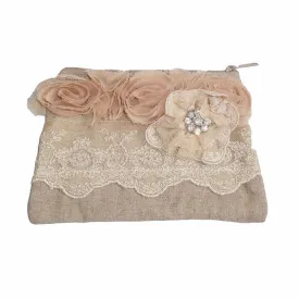 Miss Rose Sister Violet Linen & Lace Zippered Bag