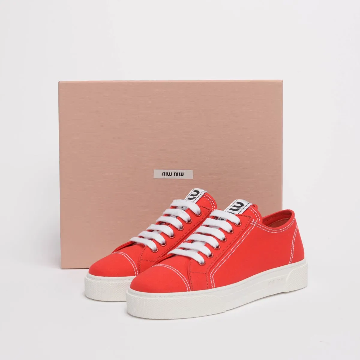 Miu Miu Red & White Canvas Sneakers