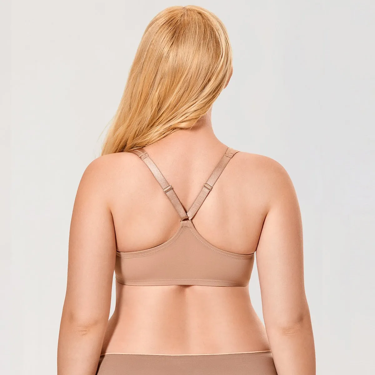 Natural Look Seamless Front Closure T-back Underwire Plunge Brown Bra